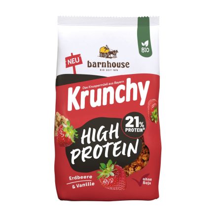 Barnhouse Krunchy high protein strawberry vanille økologisk 375 g